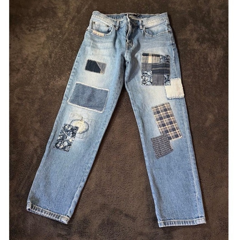 Lauren Ralph Lauren Patchwork Straight Leg Jeans Light Wash Denim Size 4 28X26